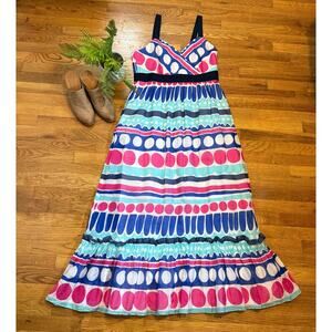 Vineyard Vines Women’s 14 Carolina Stripe Ocean Splash Maxi Dress Silk Polka Dot